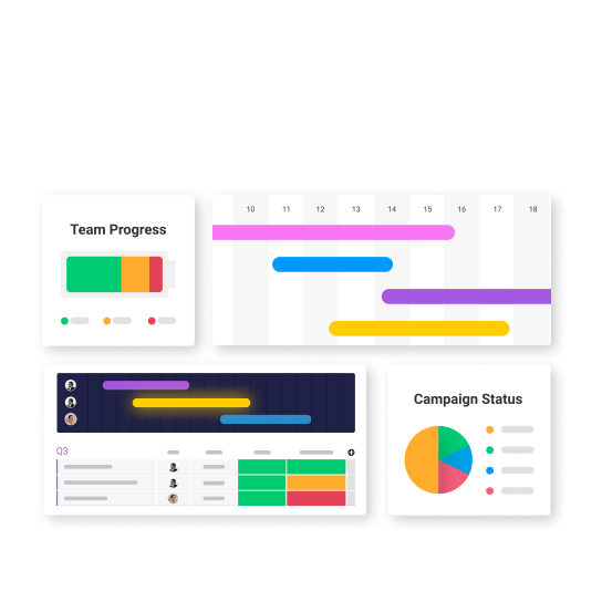 dashboard with team progress and campaign status